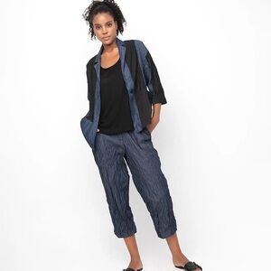 Alembika Ozai N Ku Jacket & Cropped Pants Set NWT Blue Denim Chambray Size XS